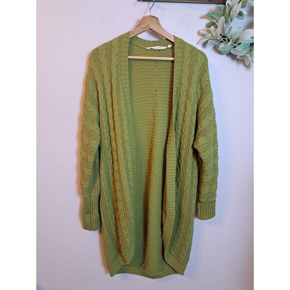 Soft Surroundings Green Long Knit Cardigan Open Front Duster Size S - Picture 2 of 4